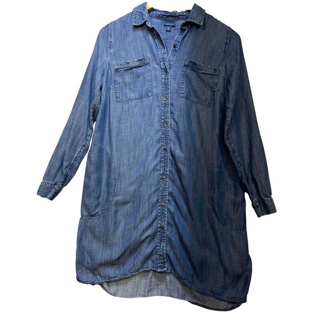 J. Jill Women's Denim Button Up Shirt Dress Long Sleeve Size XS Blue Stretch